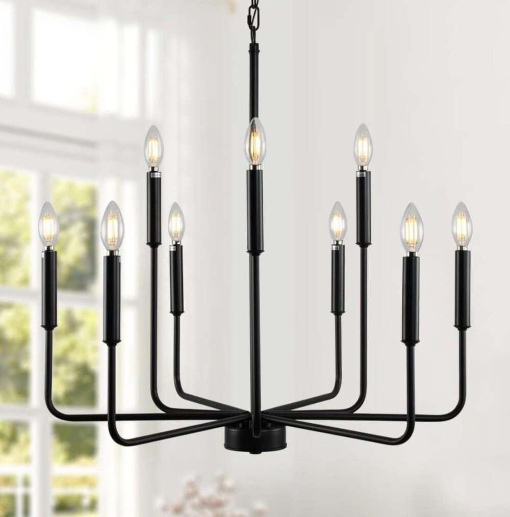Black 9-Light Modern Chandelier E12 Metal Pendant Light Fixture